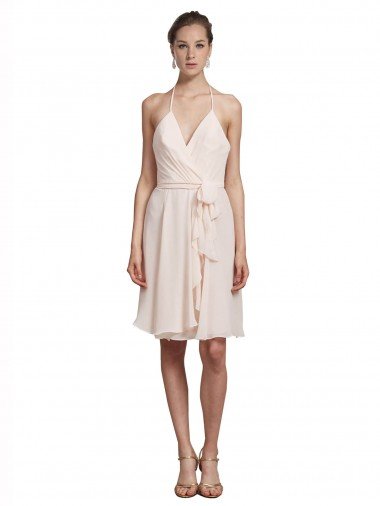 Short Knee Length Wrap Chiffon Halter Cocktail Dress UK