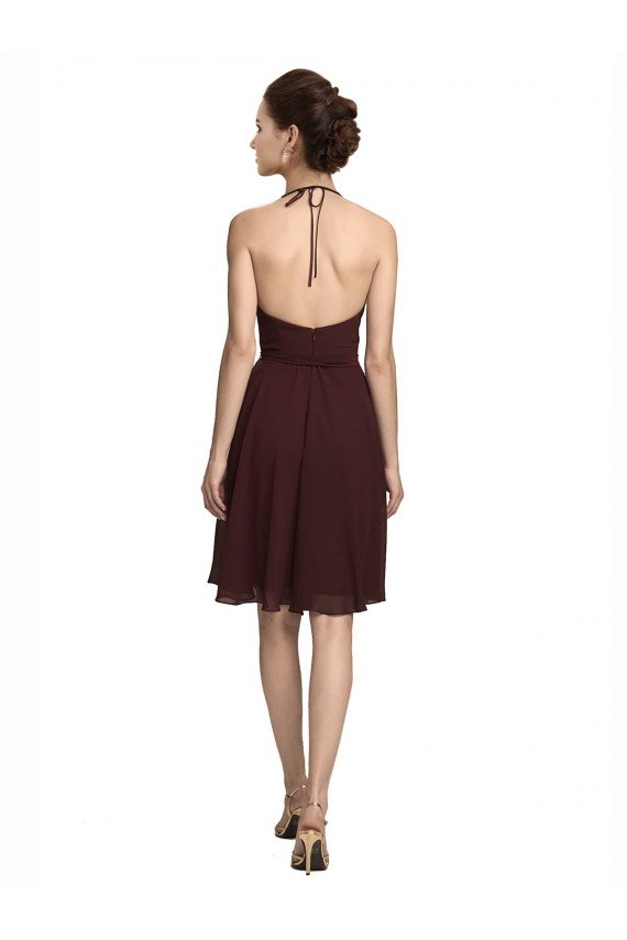 Short Knee Length Chiffon Cocktail Dress with Halter Cowl Neck UK