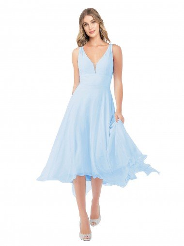 Chiffon Midi Length Keyhole Back Cocktail Dress UK