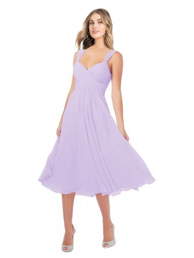 Draped Midi Length Chiffon Cocktail Dress with Ruched Bodice UK