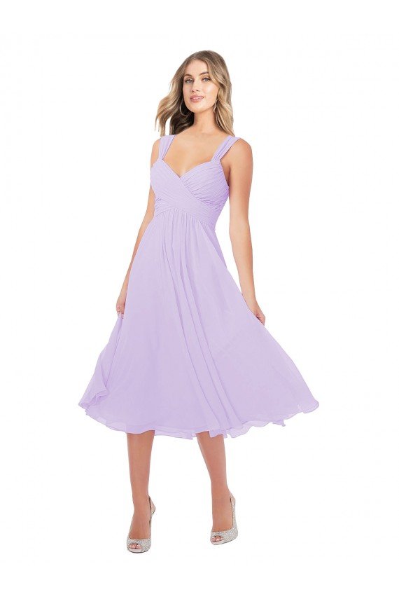 Draped Midi Length Chiffon Cocktail Dress with Ruched Bodice UK