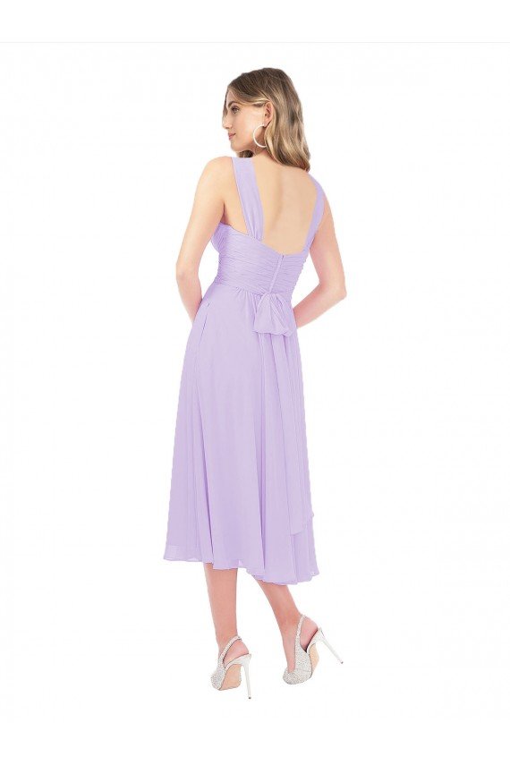 Draped Midi Length Chiffon Cocktail Dress with Ruched Bodice UK