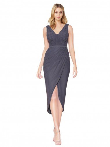 High Low V-Neck Chiffon Mermaid Wrap Cocktail Dress UK