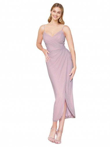 Short Knee Length Chiffon Wrap Cocktail Dress with Straps UK