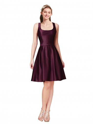 Classic Knee Length Satin Cocktail Dress with V Back and Bow Detail UK