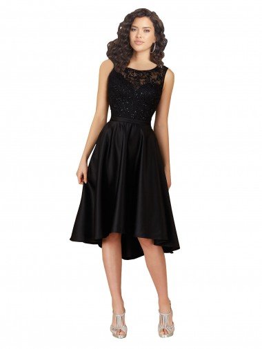 Short High Low Satin Cocktail Dress with a Beaded and Embroidered Bodice UK