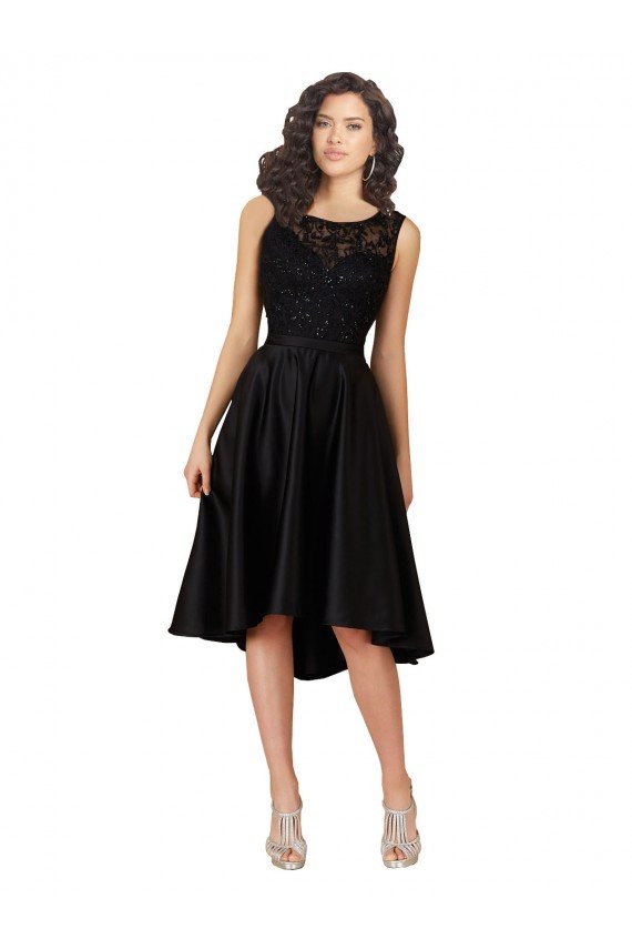 Short High Low Satin Cocktail Dress with a Beaded and Embroidered Bodice UK