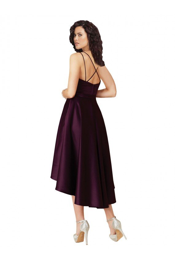 Elegant High Low Satin Cocktail Dress with Criss Cross Back UK