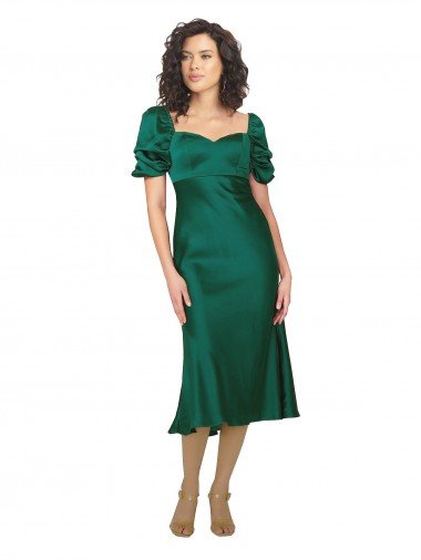 Ruched Sleeve Silky Satin Cocktail Dress UK