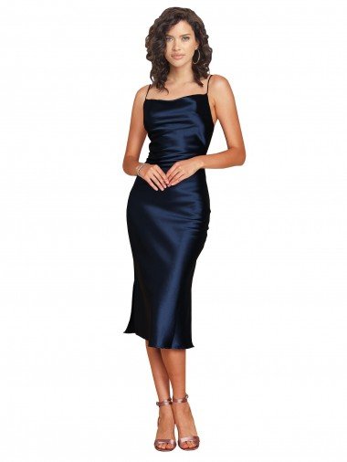 Short Sleeveless Spaghetti Straps Cowl Neckline Silky Satin Cocktail Dress UK