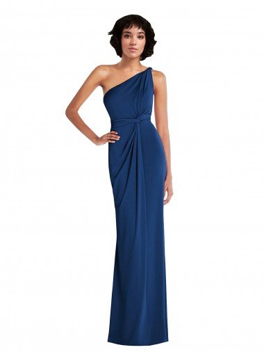 One Shoulder Grecian Inspired Twist Draped Spandex Cocktail Dress UK