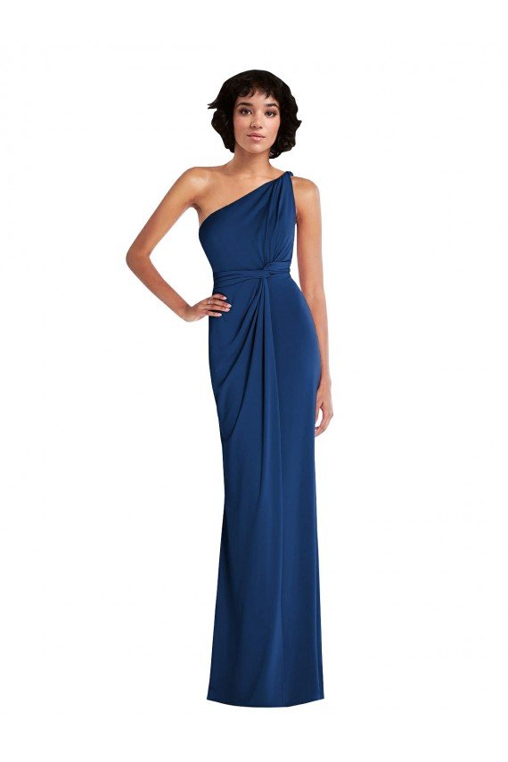 One Shoulder Grecian Inspired Twist Draped Spandex Cocktail Dress UK