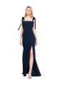 Flat Tie Shoulder Crepe Trumpet Cocktail Dress with Front Slit UK