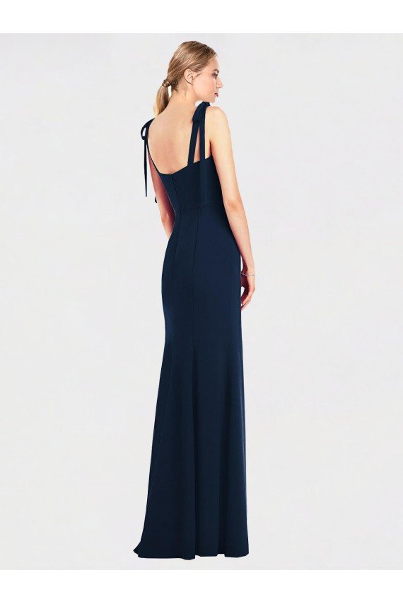 Flat Tie Shoulder Crepe Trumpet Cocktail Dress with Front Slit UK