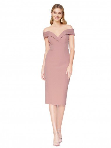 Knee Length Off the Shoulder Sweetheart Crepe Cocktail Dress UK