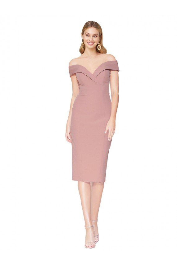 Knee Length Off the Shoulder Sweetheart Crepe Cocktail Dress UK