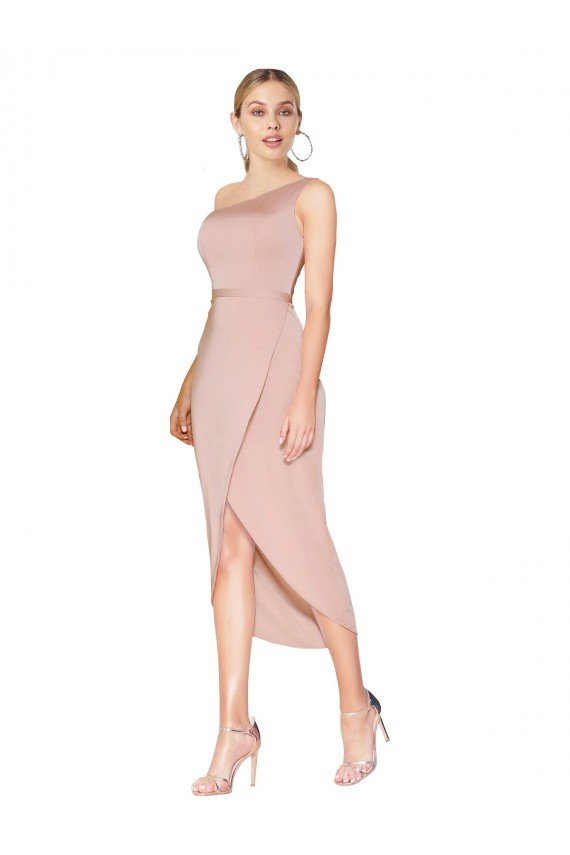 Knee Length One Shoulder Crepe Short Wrap Cocktail Dress UK