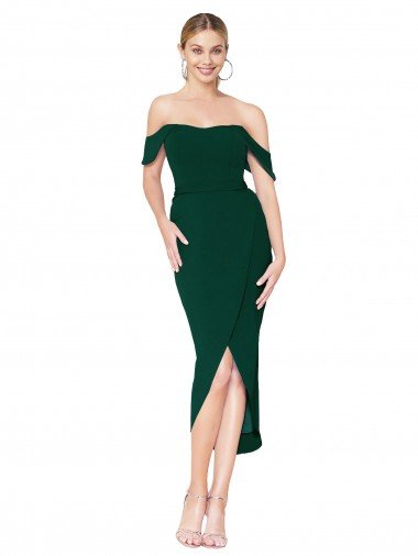 Off the Shoulder Short Knee Length Crepe Wrap Cocktail Dress UK