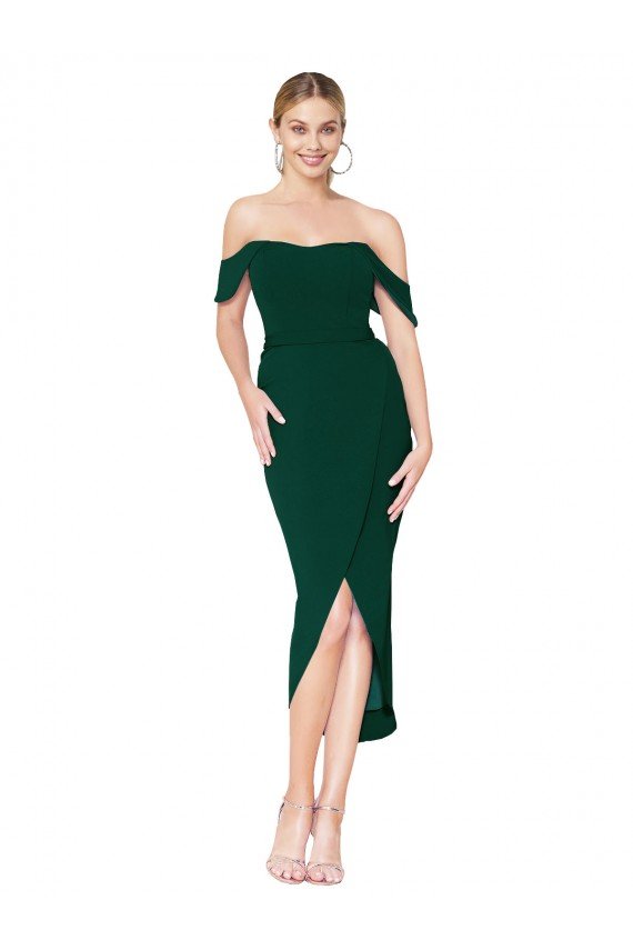 Off the Shoulder Short Knee Length Crepe Wrap Cocktail Dress UK