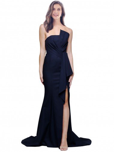 Long Strapless Sweep Train Low Back Crepe Cocktail Dress UK