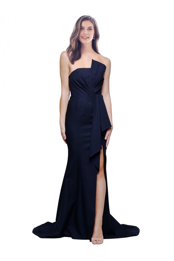 Long Strapless Sweep Train Low Back Crepe Cocktail Dress UK