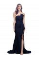 Long Strapless Sweep Train Low Back Crepe Cocktail Dress UK