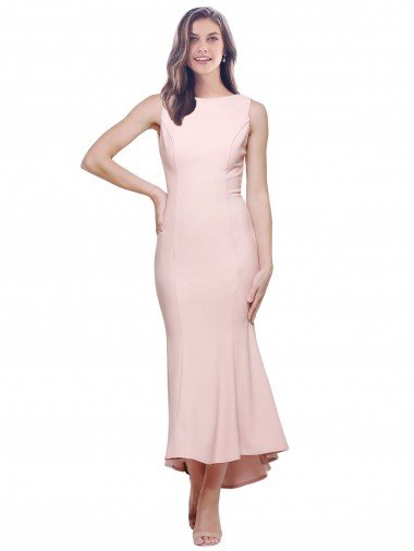 High Neck Low V-Back Midi Length Crepe Cocktail Dress UK