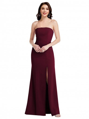 Strapless Crepe Cocktail Dress with Front Slit UK