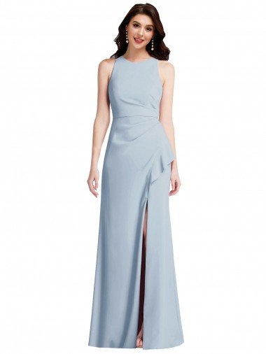 Halter Cocktail Dress with Cascade Ruffle Slit UK