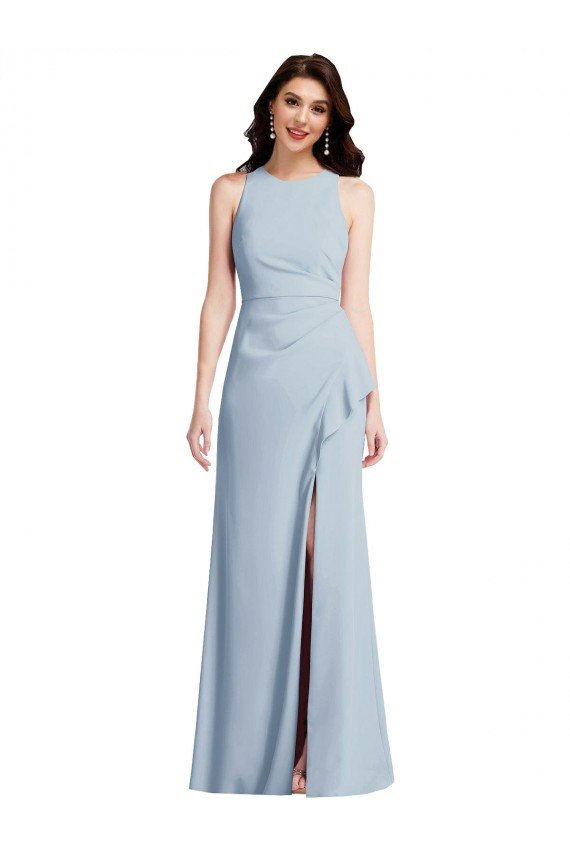 Halter Cocktail Dress with Cascade Ruffle Slit UK