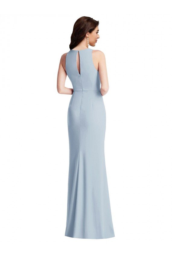 Halter Cocktail Dress with Cascade Ruffle Slit UK