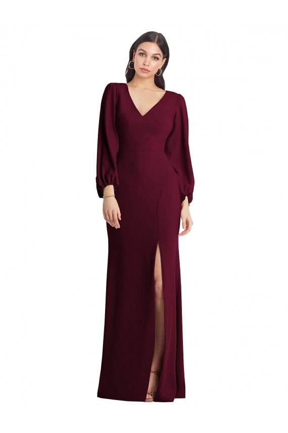 Long Puff Sleeve V-Neck Trumpet Cocktail Dress UK