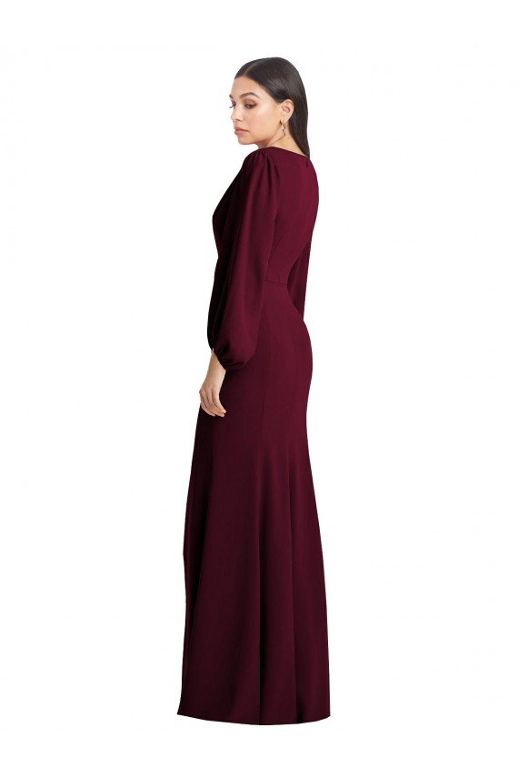 Long Puff Sleeve V-Neck Trumpet Cocktail Dress UK