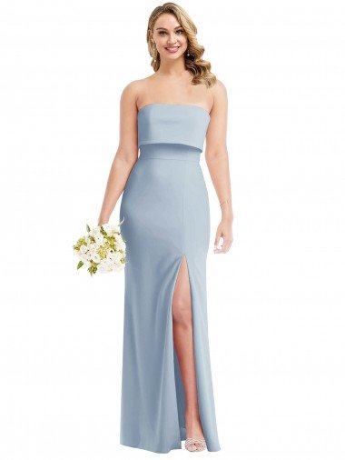 Strapless Overlay Bodice Crepe Cocktail Dress with Front Slit UK