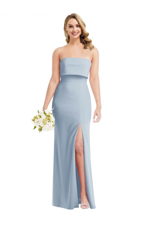 Strapless Overlay Bodice Crepe Cocktail Dress with Front Slit UK