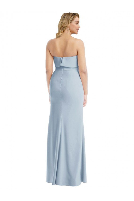 Strapless Overlay Bodice Crepe Cocktail Dress with Front Slit UK