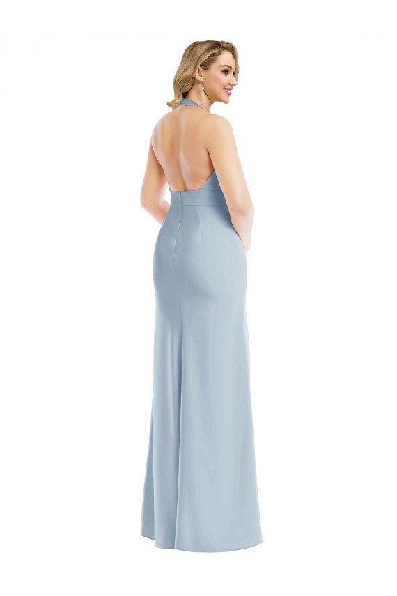 Plunge Neck Halter Backless Trumpet Cocktail Dress with Front Slit UK