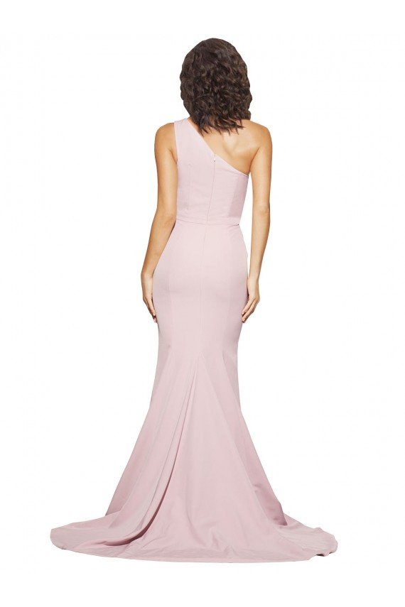 Long Sweep Train One Shoulder Crepe Cocktail Dress with Side Leg Split UK