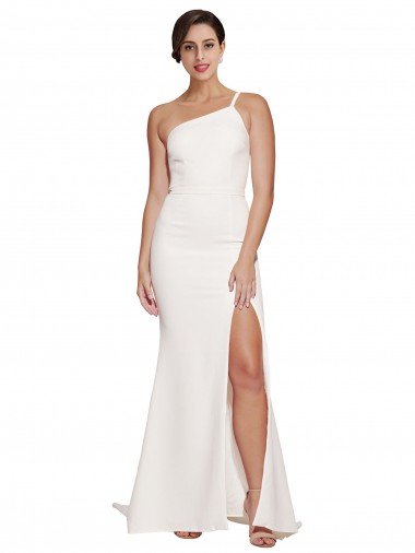 Sweep Train Long Crepe Cocktail Dress with Side Split and One Strap UK