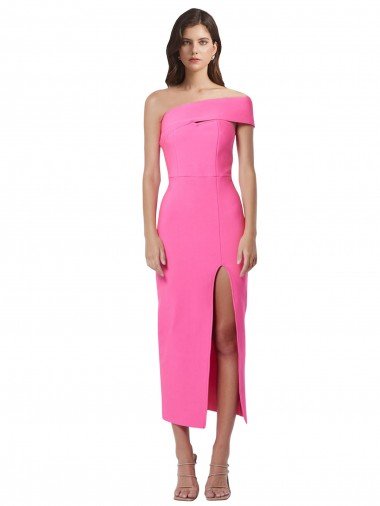 One Shoulder Neckline Short Midi Length Crepe Cocktail Dress UK