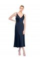 V-Neck Midi Length Short Stretch Satin Cocktail Dress V-Back UK