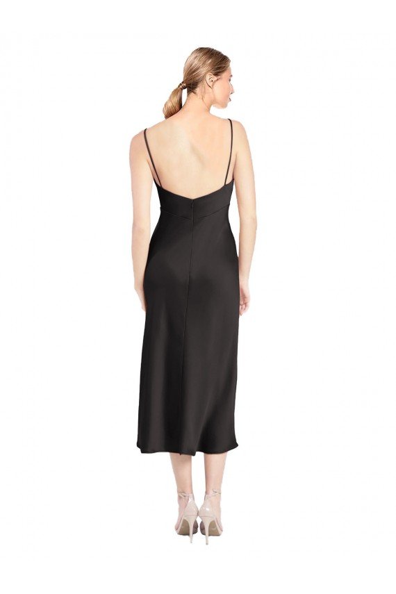 Cowl Neck Midi Length Short Stretch Satin Slip Cocktail Dress UK