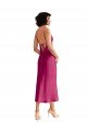 Midi Length V-Neck Short Stretch Satin Cocktail Dress with Low Scoop Back UK