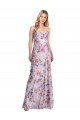 Draped Cowl Neck Long Floral Printed Formal Stretch Satin Cocktail Dress UK