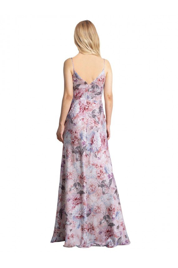 Draped Cowl Neck Long Floral Printed Formal Stretch Satin Cocktail Dress UK