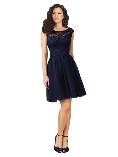 Short Bateau Neck Tulle Cocktail Dress with Lace Bodice UK