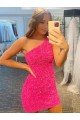 Short One Shoulder Sleeveless Velvet Sequin Cocktail Dress UK