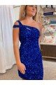 Velvet Sequin One Shoulder Sleeveless Short Cocktail Dress UK