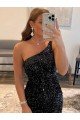 One Shoulder Sleeveless Short Velvet Sequin Cocktail Dress UK