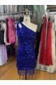 One Shoulder Keyhole Sleeveless Short Velvet Sequin Cocktail Dress UK